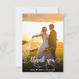 手モダン入力結婚写真サンキューカード サンキューカード
