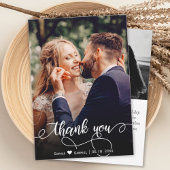 手モダン入力結婚写真サンキューカード サンキューカード