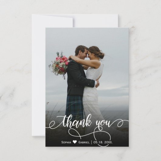 手モダン入力結婚写真サンキューカード サンキューカード (正面)