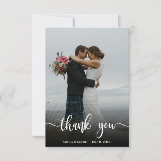 手モダン入力結婚写真サンキューカード サンキューカード (正面)