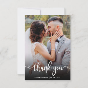 手モダン入力結婚写真サンキューカード サンキューカード