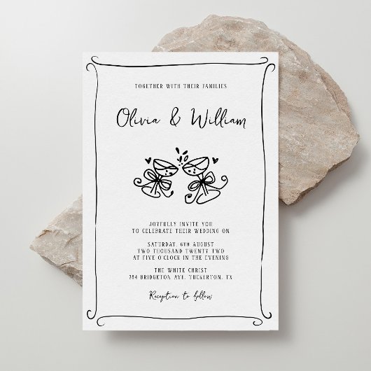 手モダン引きお洒落結婚の 招待状