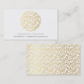 手モダン引きフローラ葉模様スポット金ゴールド 名刺 (正面/裏面)