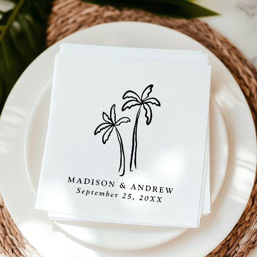 手モダン引きブラックパーム結婚ズ スタンダードカクテルナプキン