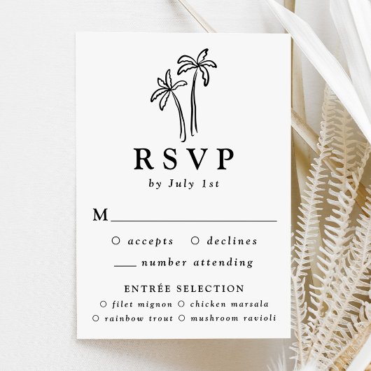 手モダン引きブラックパーム結婚ズ 出欠カード