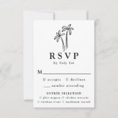 手モダン引きブラックパーム結婚ズ 出欠カード (正面)