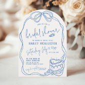 手モダン引きボー予測できなブルーブライダルシャワー 招待状