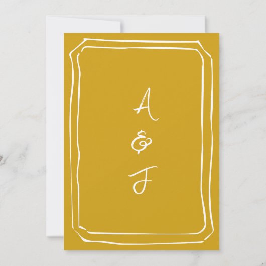 手モダン引きマスタードイエロー結婚ズ 招待状 (裏面)