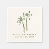 手モダン引きヤシの木のクリームズ結婚ーズ スタンダードカクテルナプキン (正面)