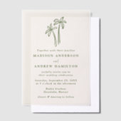 手モダン引きヤシの木のクリームズ結婚ーズ ベラム紙招待状 (オフセット)