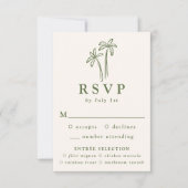 手モダン引きヤシの木のクリームズ結婚ーズ 出欠カード (正面)