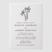 手モダン引きヤシ結婚の木 ベラム紙招待状 (正面)