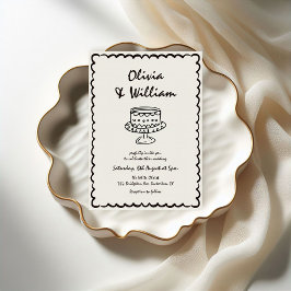 手モダン引きユニークレトロ結婚 招待状