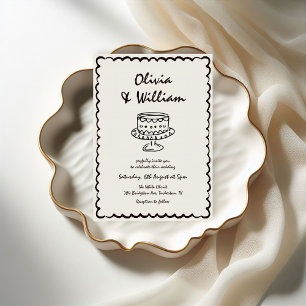 手モダン引きユニークレトロ結婚 招待状