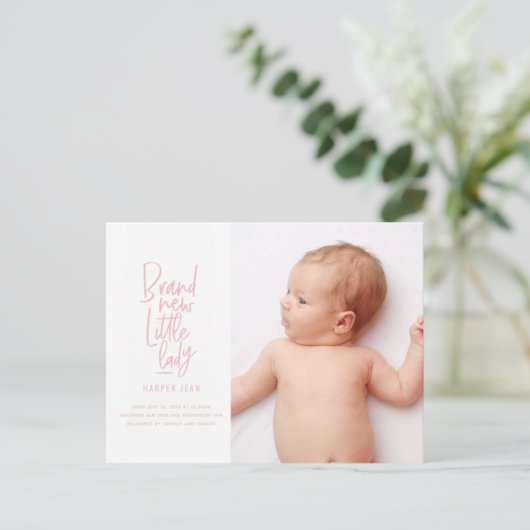 手モダン引き乳児の出産発表 シーズンポストカード (スタンド正面)