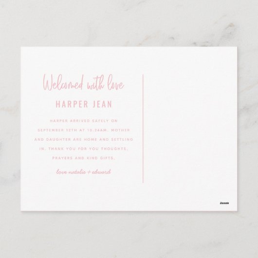 手モダン引き乳児の出産発表 シーズンポストカード (裏面)