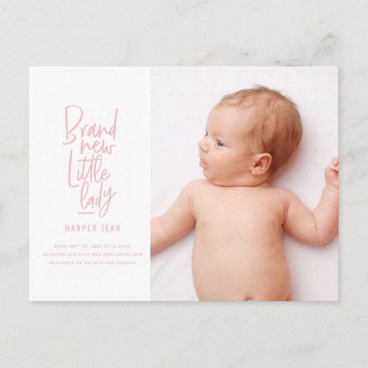 手モダン引き乳児の出産発表 シーズンポストカード (正面)