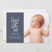 手モダン引き乳児の出産発表 案内状 (正面)