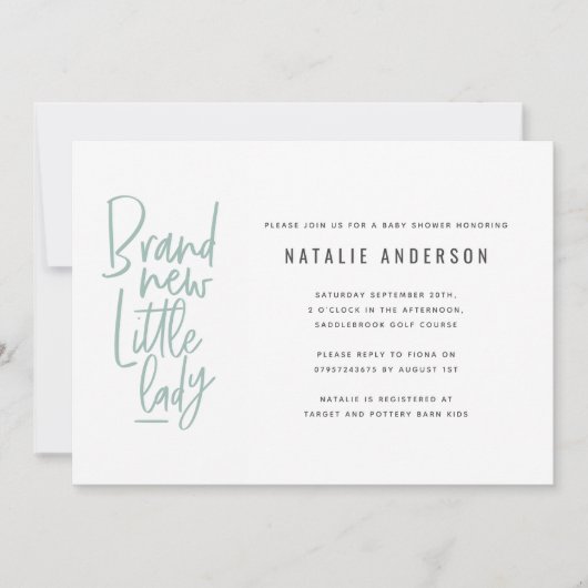 手モダン引き女の子の赤ちゃんシャワー招待状 案内状 (正面)