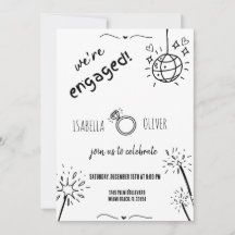 手モダン引き婚約パーティ招待状