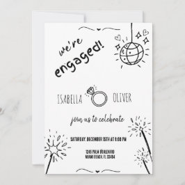 手モダン引き婚約パーティ招待状 招待状