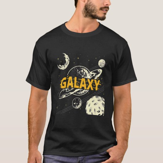 手モダン引き宇宙銀河系惑星ムーン Tシャツ (正面)