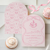 手モダン引き弓ピンクガール誕生日アーチ 招待状