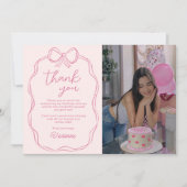 手モダン引き弓ピンクガール誕生日写真 サンキューカード (正面)