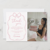 手モダン引き弓ピンクガール誕生日写真 サンキューカード (正面)