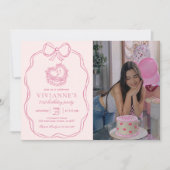 手モダン引き弓ピンクガール誕生日写真 招待状 (正面)