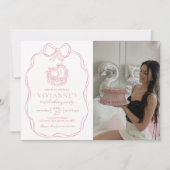 手モダン引き弓ピンクガール誕生日写真 招待状 (正面)