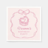 手モダン引き弓ピンクガール誕生日 スタンダードカクテルナプキン (正面)