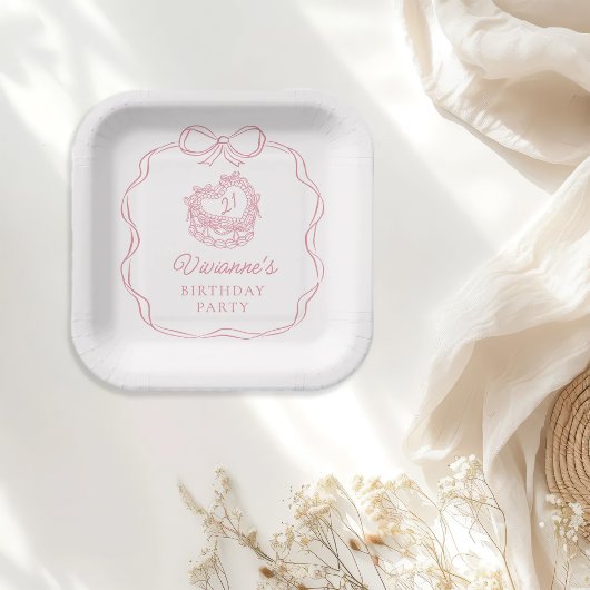 手モダン引き弓ピンクガール誕生日 ペーパープレート