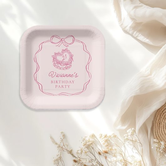 手モダン引き弓ピンクガール誕生日 ペーパープレート