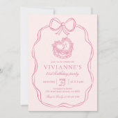 手モダン引き弓ピンクガール誕生日 招待状 (正面)