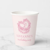 手モダン引き弓ピンクガール誕生日 紙コップ (正面)