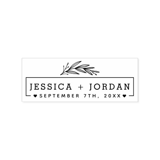 手モダン引き植物枝結婚の日付 ラバースタンプ (インプリント)