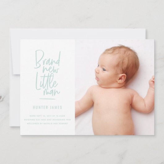 手モダン引き男の赤ちゃん誕生の発表 案内状 (正面)
