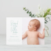 手モダン引き男の赤ちゃん誕生の発表 案内状 (スタンド正面)