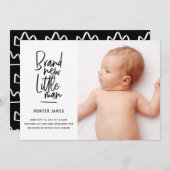 手モダン引き男の赤ちゃん誕生の発表 案内状 (正面/裏面)