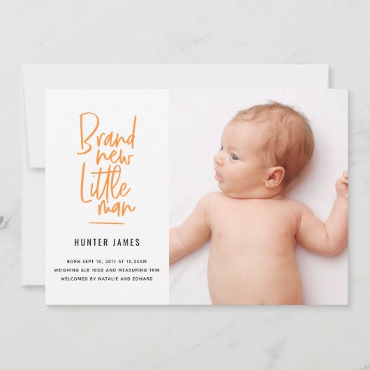 手モダン引き男の赤ちゃん誕生の発表 案内状 (正面)