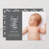 手モダン引き男の赤ちゃん誕生の発表 案内状 (正面/裏面)