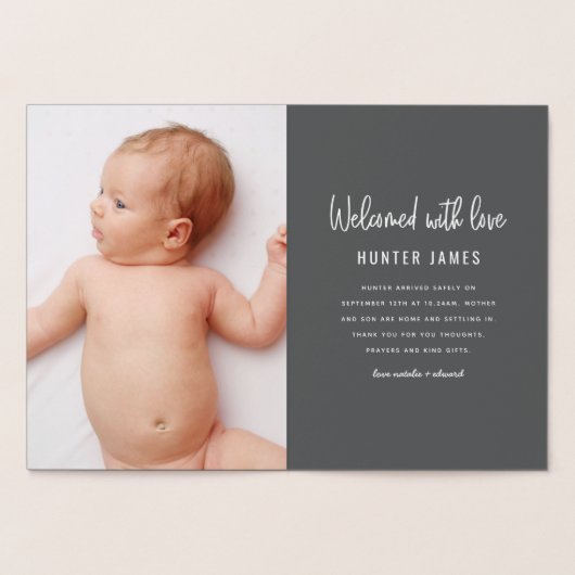 手モダン引き男の赤ちゃん誕生の発表 箔カード (内部)