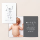 手モダン引き男の赤ちゃん誕生の発表 箔カード (ディスプレー)