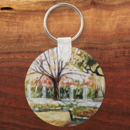 手モダン引き秋パーク自然の木と草 キーホルダー (正面)