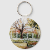 手モダン引き秋パーク自然の木と草 キーホルダー (裏面)