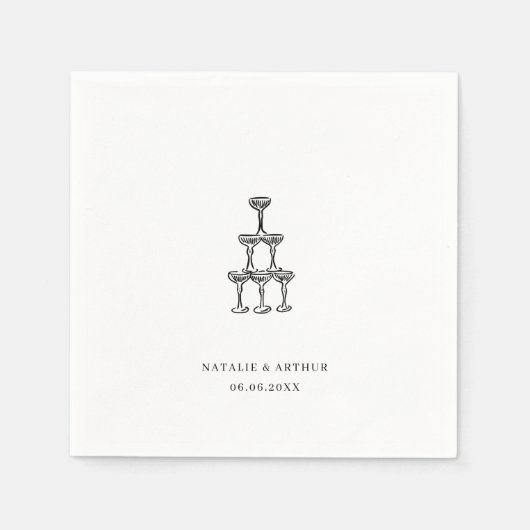 手モダン引き結婚の スタンダードカクテルナプキン (正面)