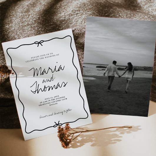 手モダン引き結婚式招待状 セーブザデート