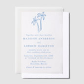 手モダン引き青椰子結婚樹 ベラム紙招待状 (オフセット)