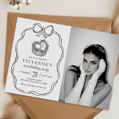 手モダン引き黒弓ガール誕生日写真 招待状